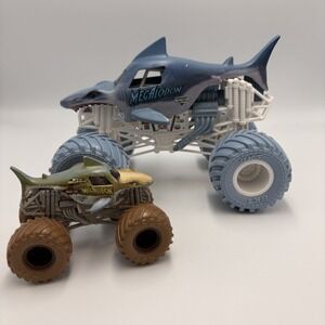 (2) Monster Jam Megalodon Mudder 1:64 & Official Die Cast Truck 1:24 White Shark